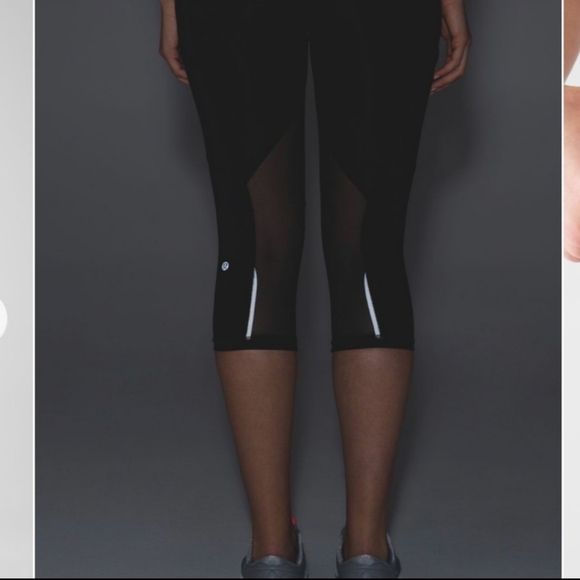 Lululemon | Outrun 17" Cropped Mesh Panel Leggings Black Reflective Size 6 - Picture 7 of 13